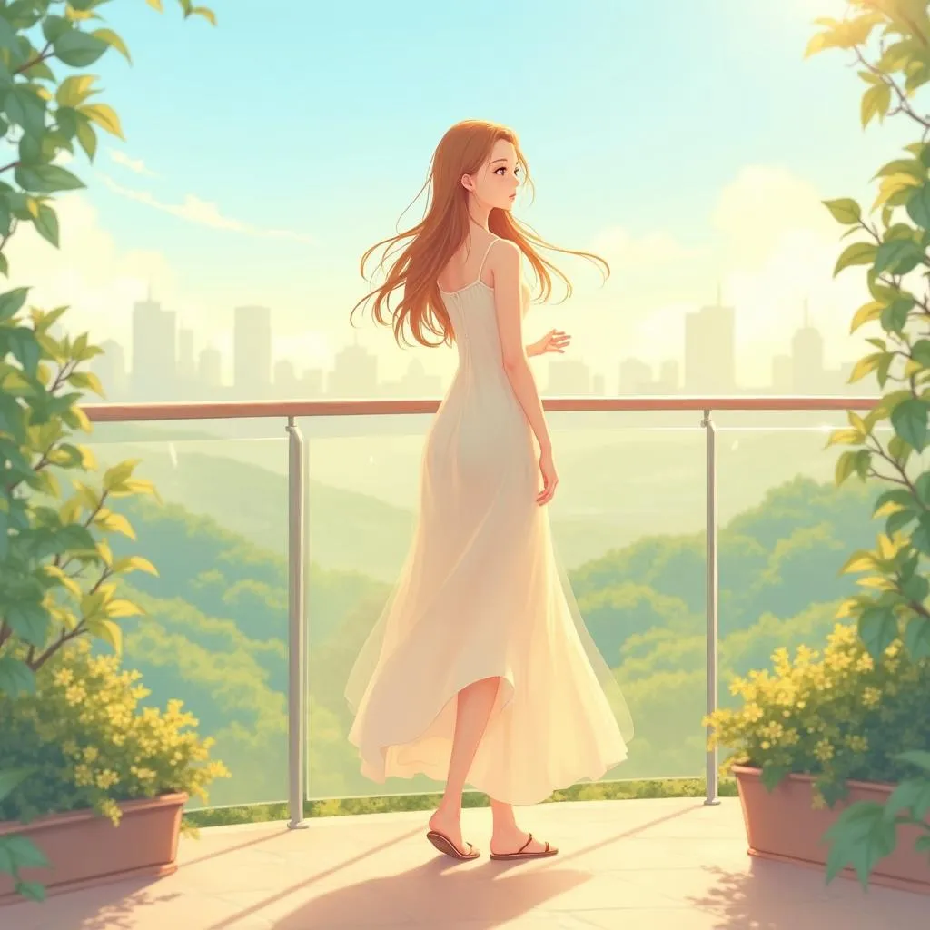 Sunlit Terrace Anime Portrait of a Woman