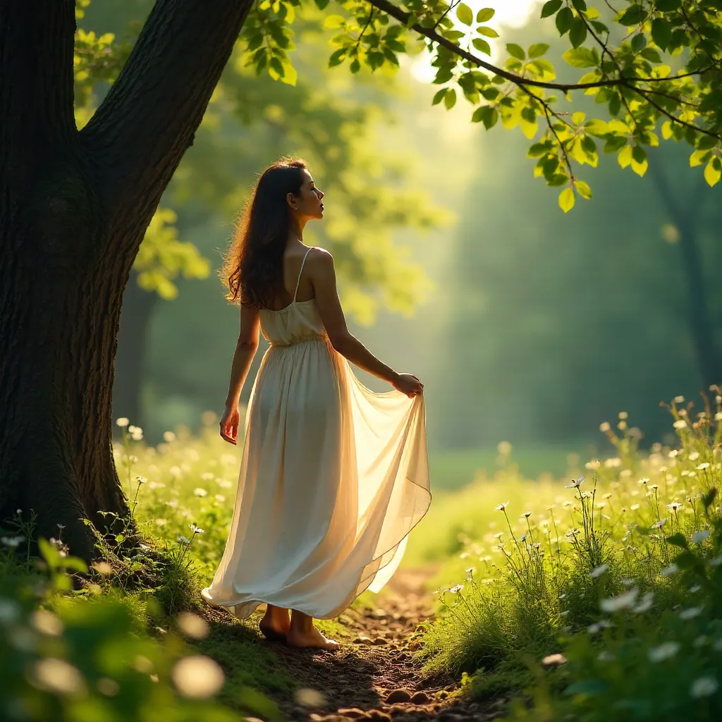 Whispering Leaves: Woman in a White Dress