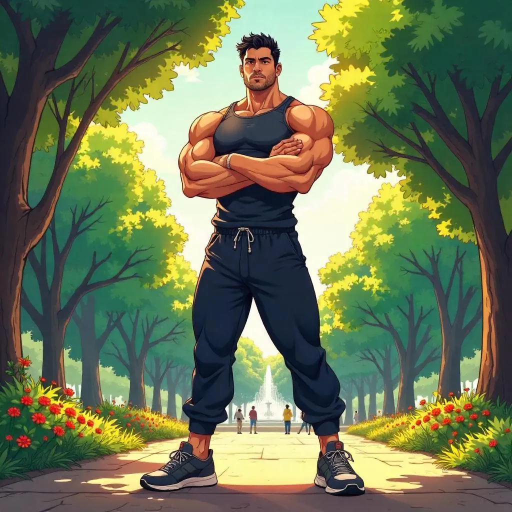 Strong Latino Hero in a Park - Anime Style
