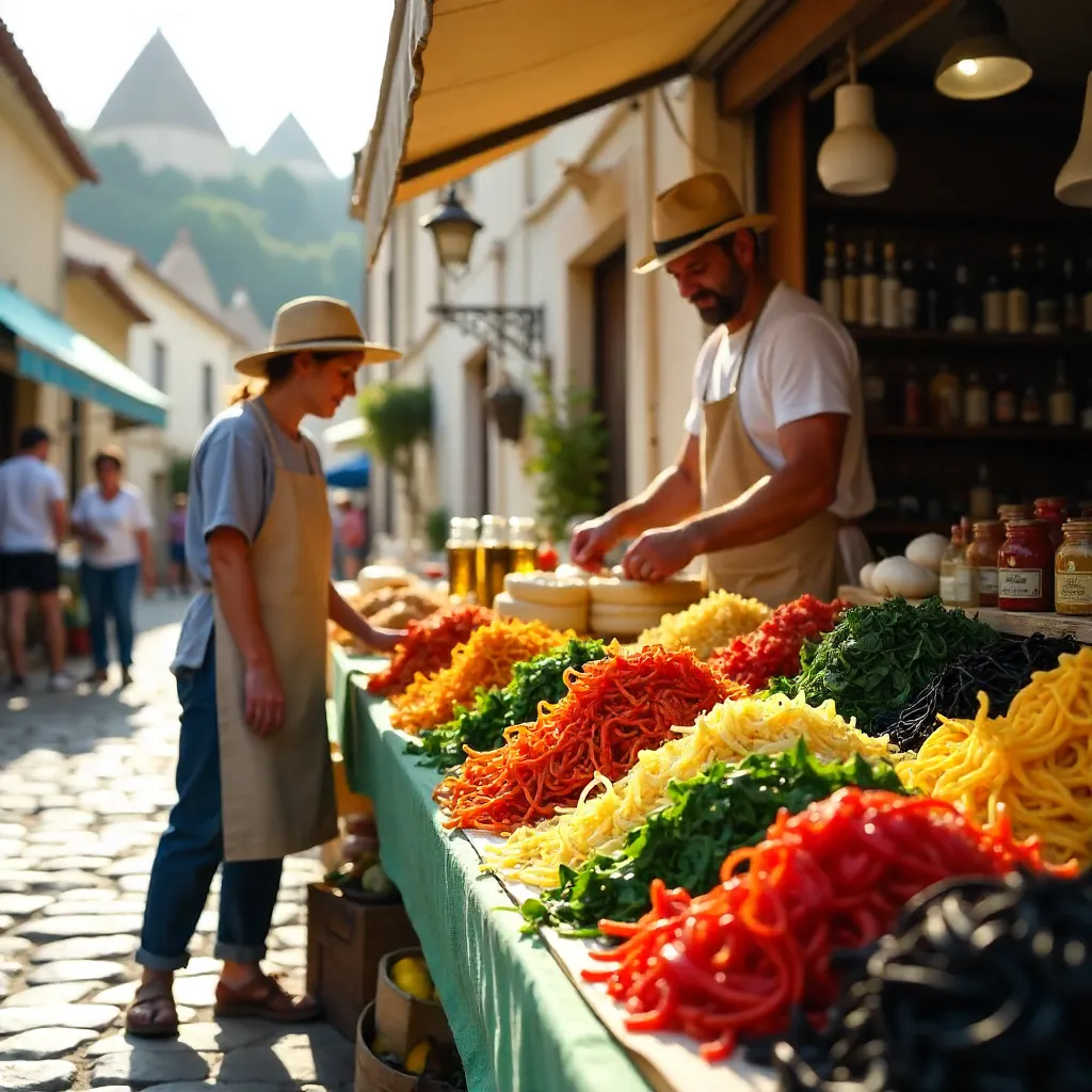 Colorful Handmade Pasta Market in Apulia, Italy