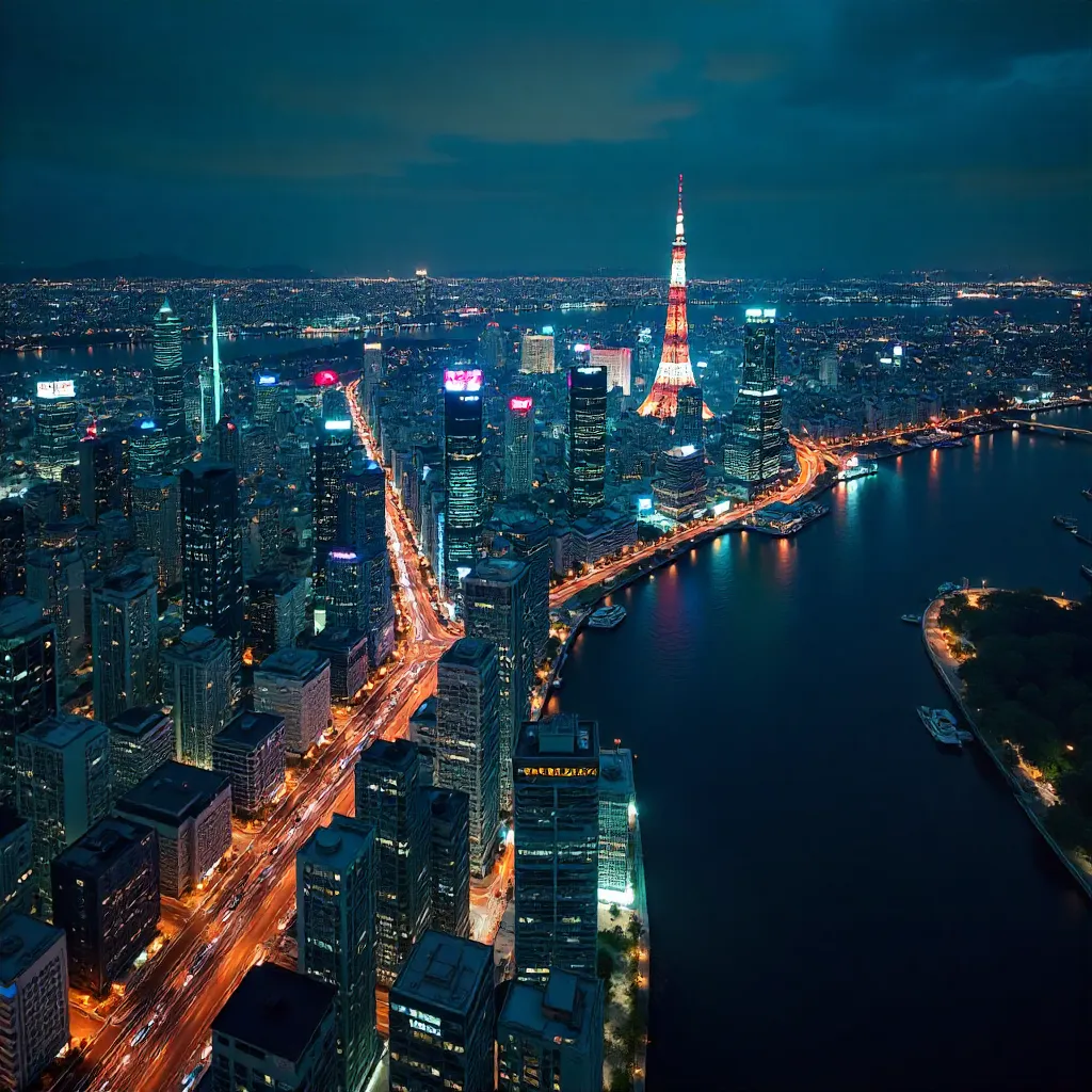 Stunning Aerial: Osaka Neon Skyline at Night