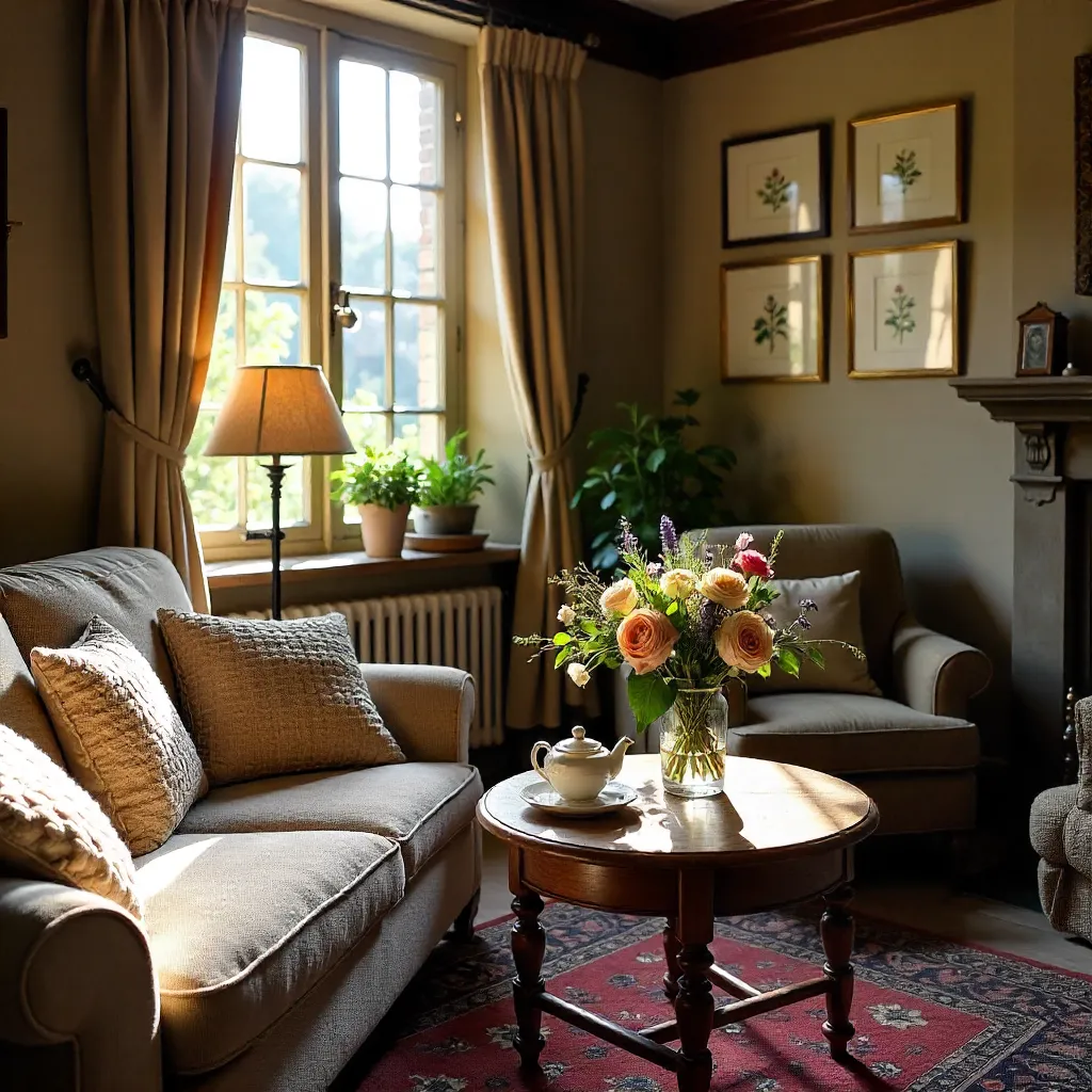 Sunlit York Living Room Corner with Flowers
