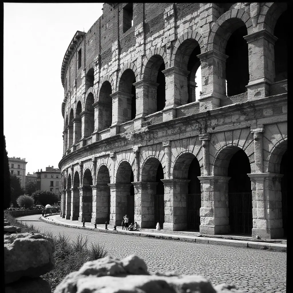 Monochrome Colosseum: Iconic Roman Monument in B&W
