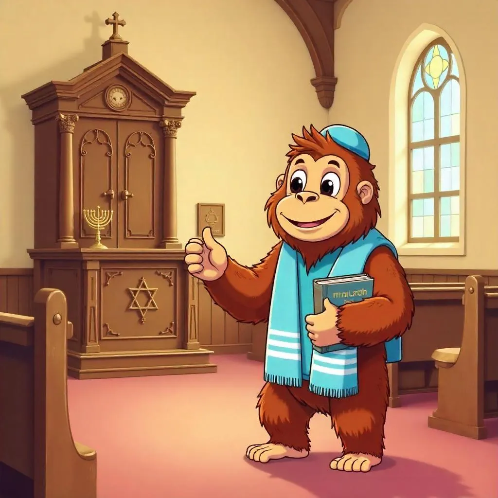 Whimsical Orangutan in a Synagogue
