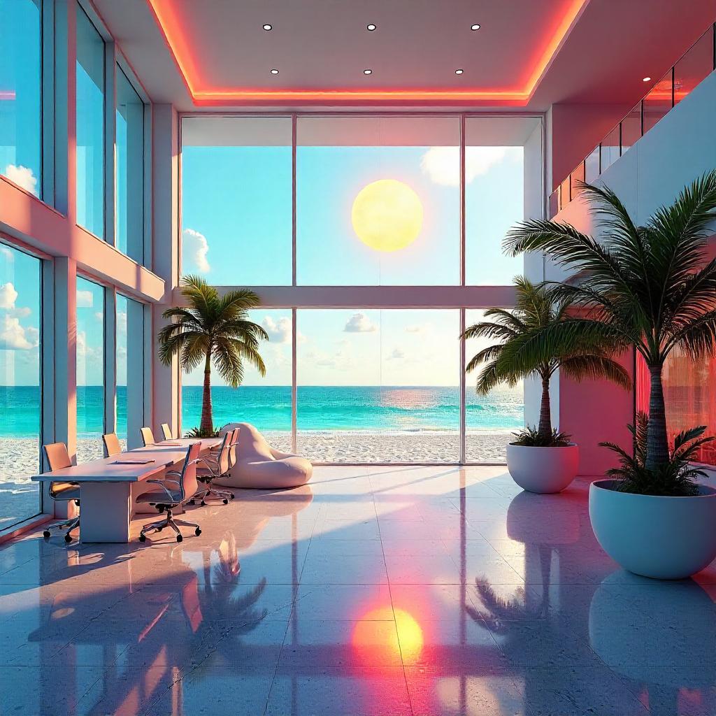 Beach Inside a Modern Office Atrium - Digital Art