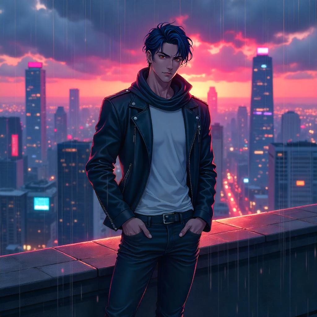 Rooftop Rendezvous: Handsome Anime Hero
