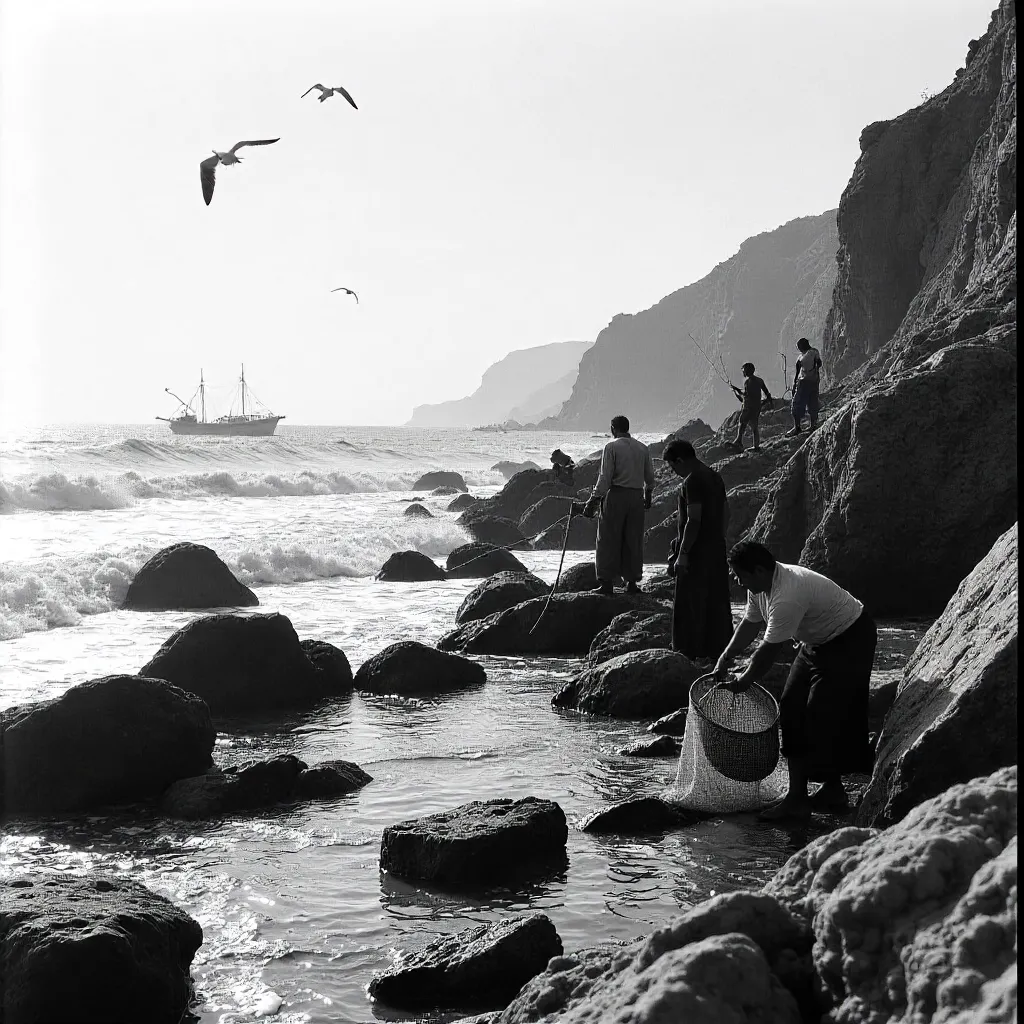 Fishermen on Rabat's rocky Atlantic coast