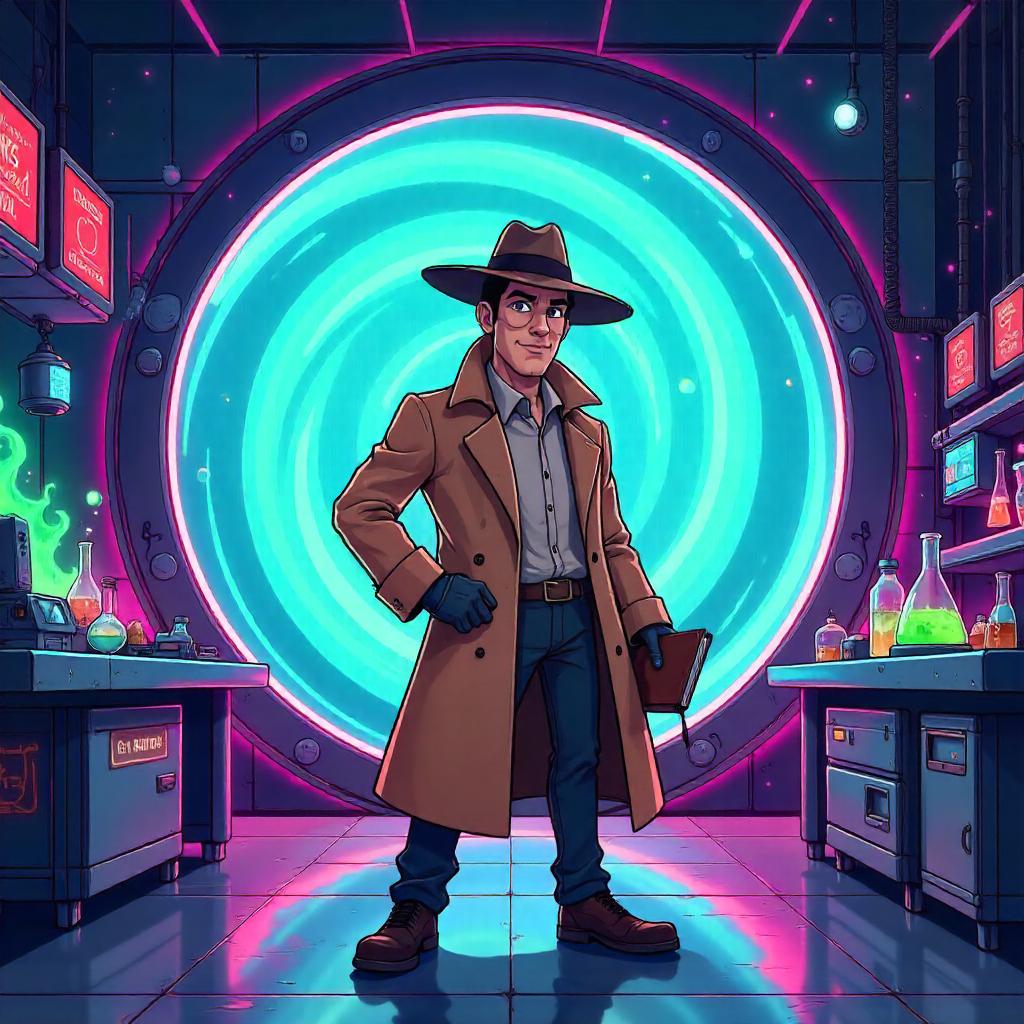 Cartoon Detective in a Portal Lab