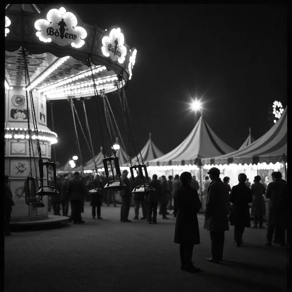 Vintage B&W Swing Ride at a German Kirmes
