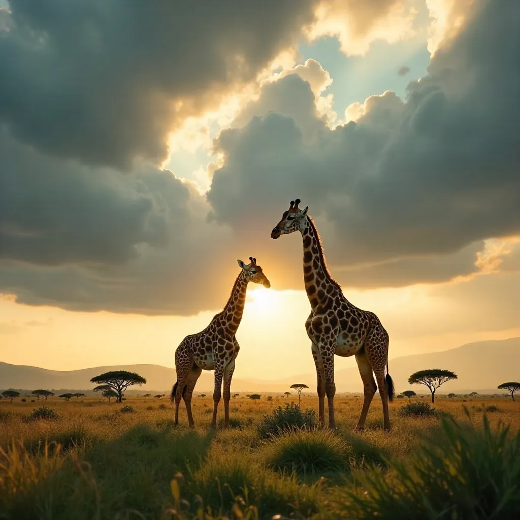 Two Giraffes in a Lush African Savanna