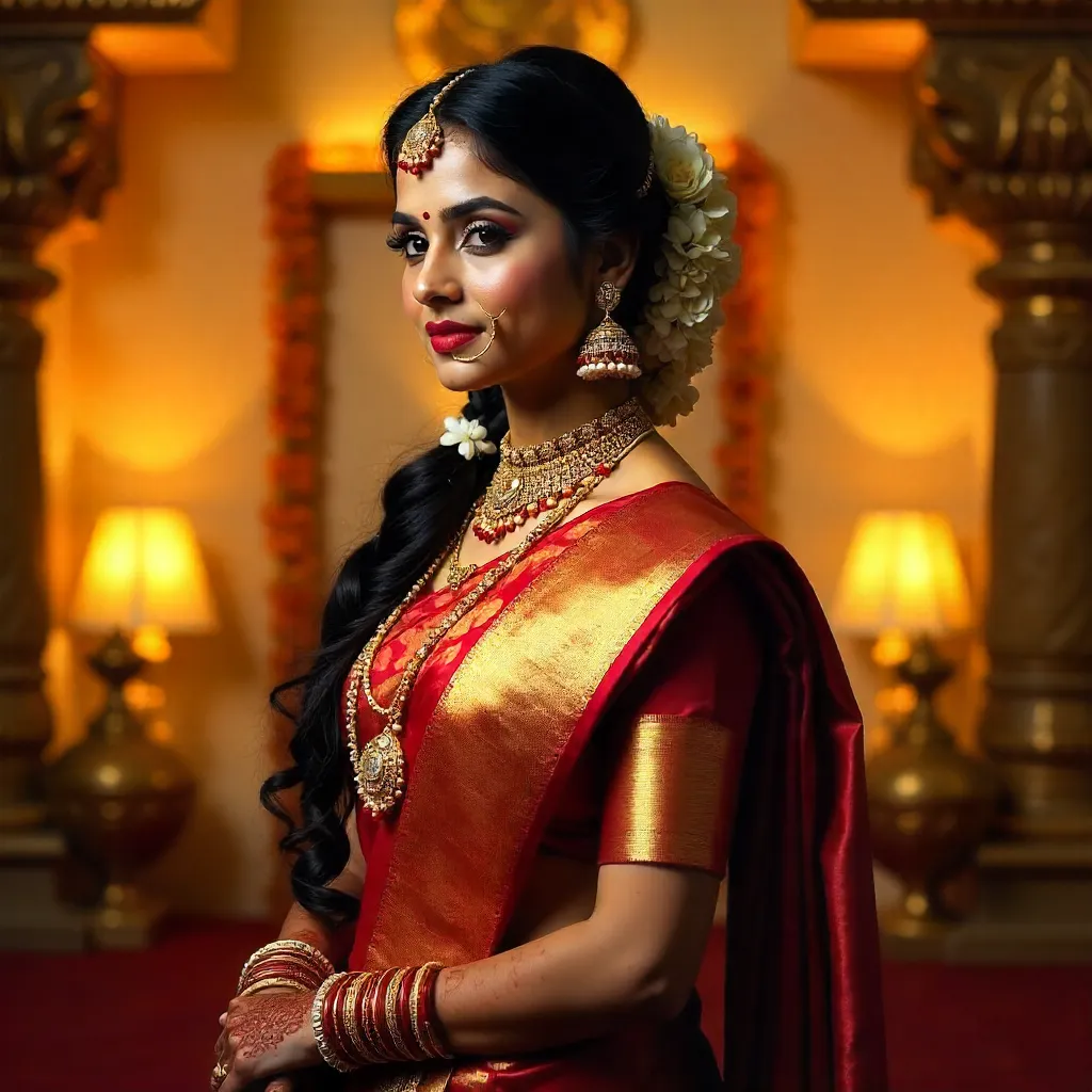 Telangana Silk Bride in Jasmine Gajra