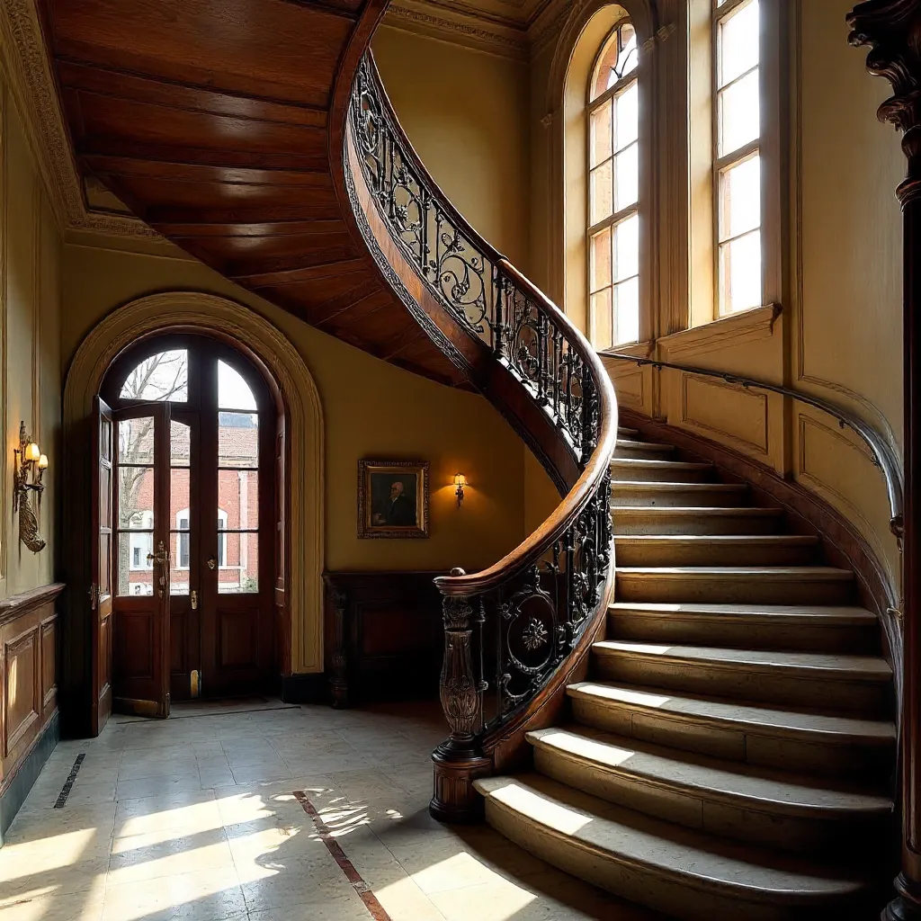 Elegant Hamburg Spiral Staircase with Jugendstil Details