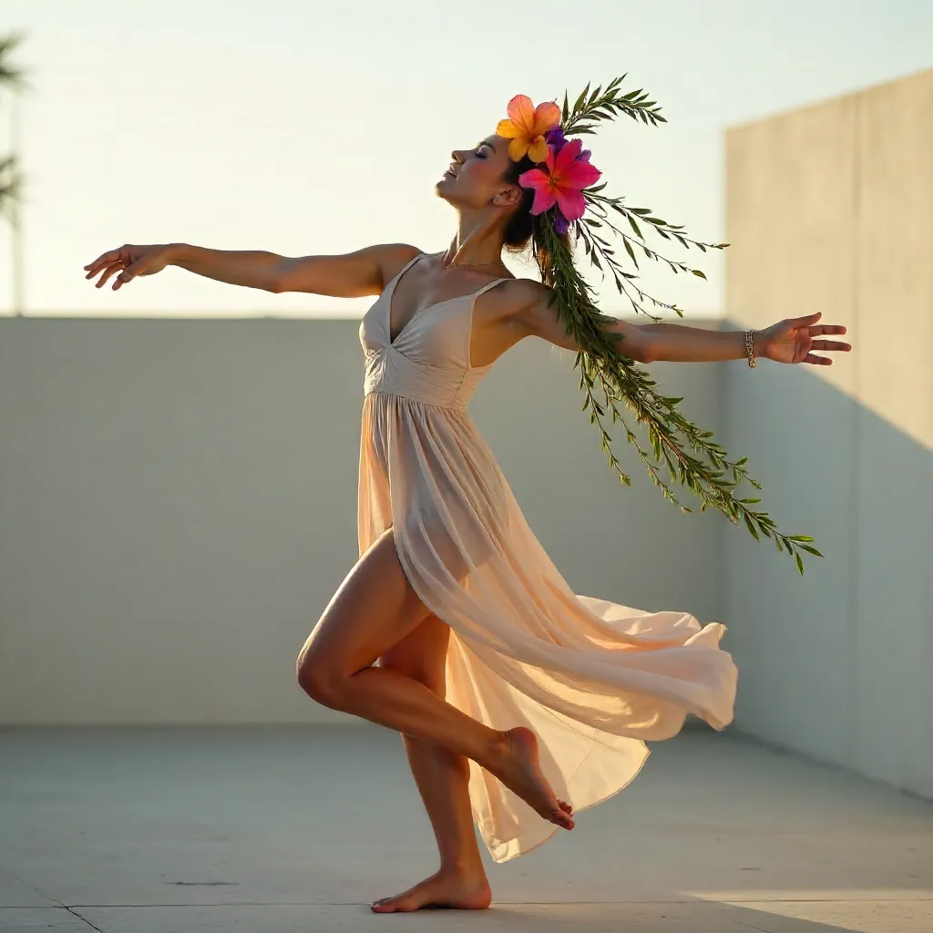 Floral Headpiece Dancer in Minimal Outdoor Scene