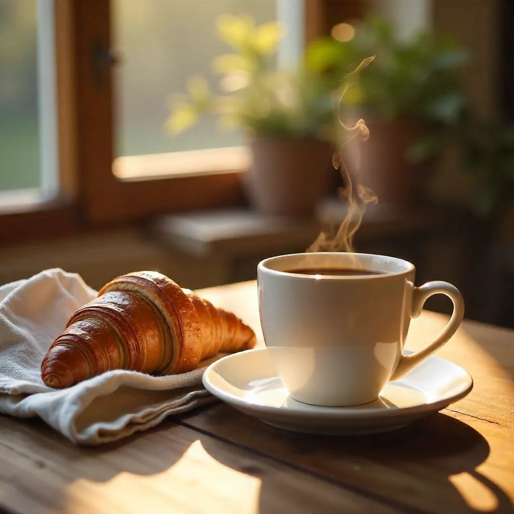 Cozy Morning Coffee and Croissant on a Table