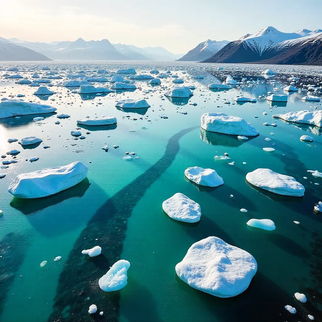 Aerial Melting Icebergs in Iceland's Turquoise Waters