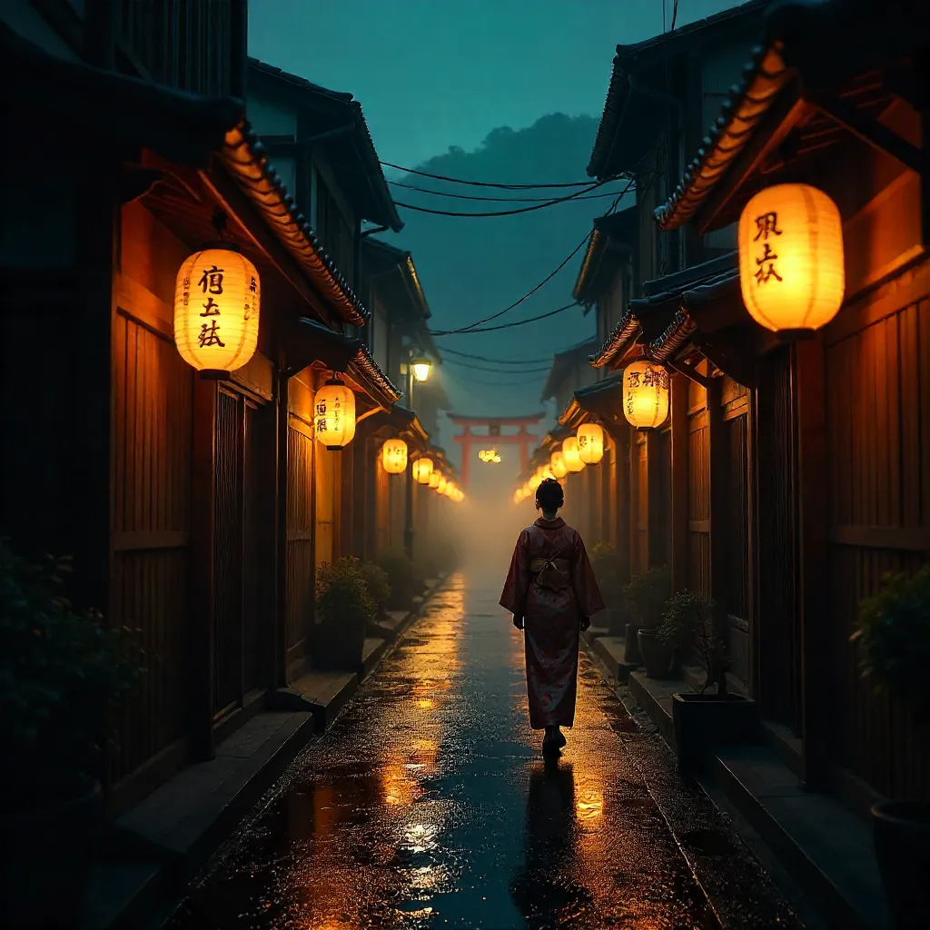 Ethereal Lantern Glow in Kyoto's Historic Streets