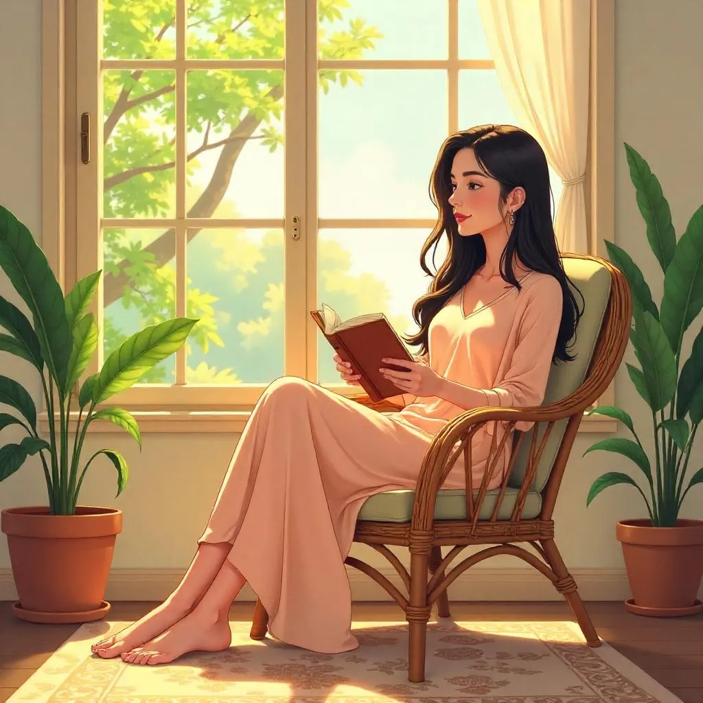 Sunlit Anime Portrait in a Cozy Sunroom