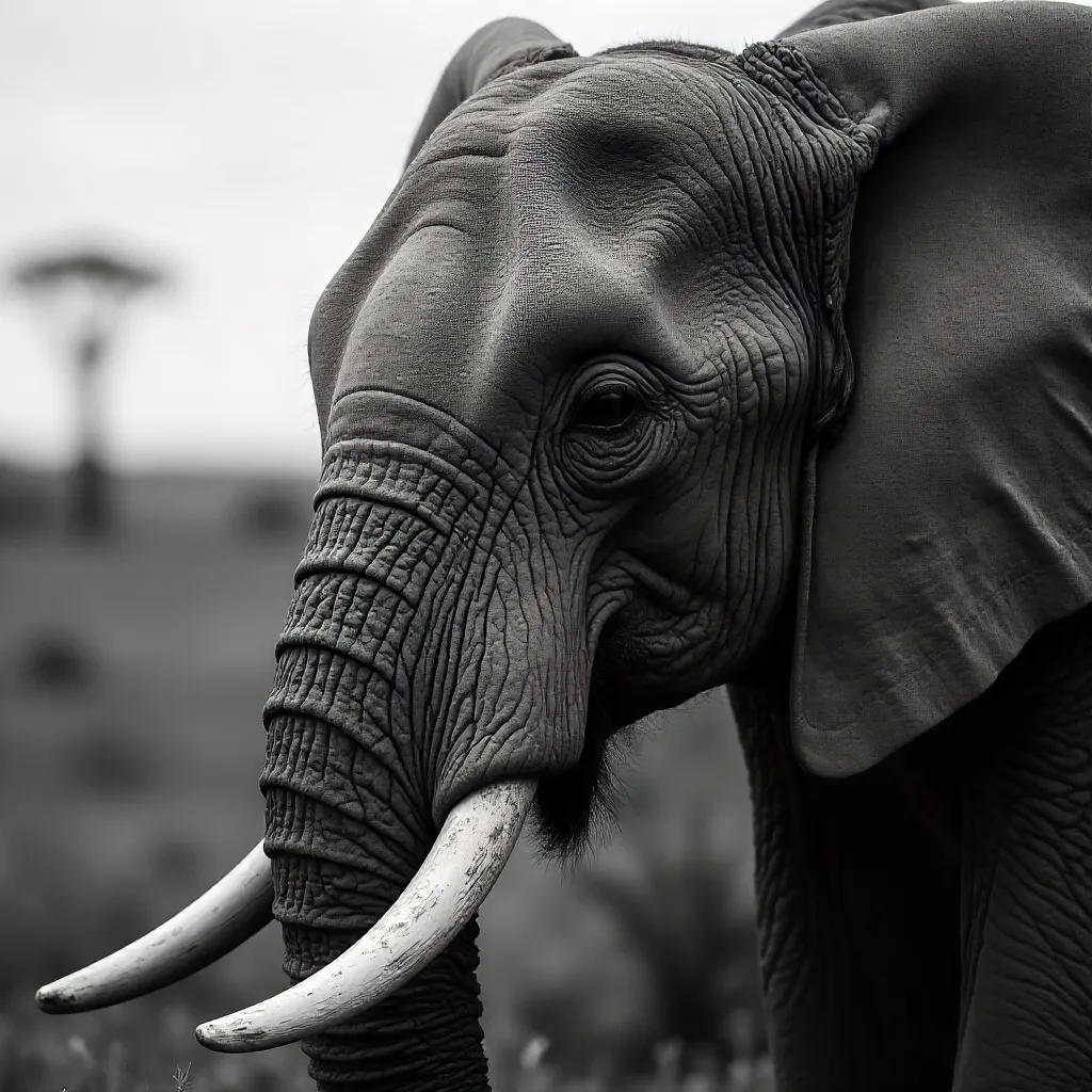 Monochrome Close-Up: Elephant in Arusha