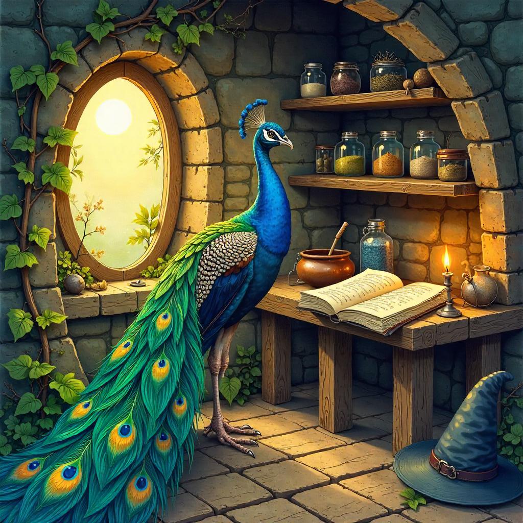 Peacock in a Witch Hut: Watercolor Wonder