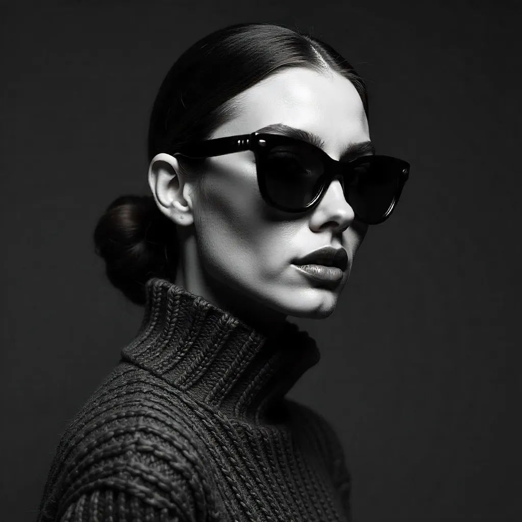 Noir Monochrome Portrait: Sunglasses and Woolen Sweater