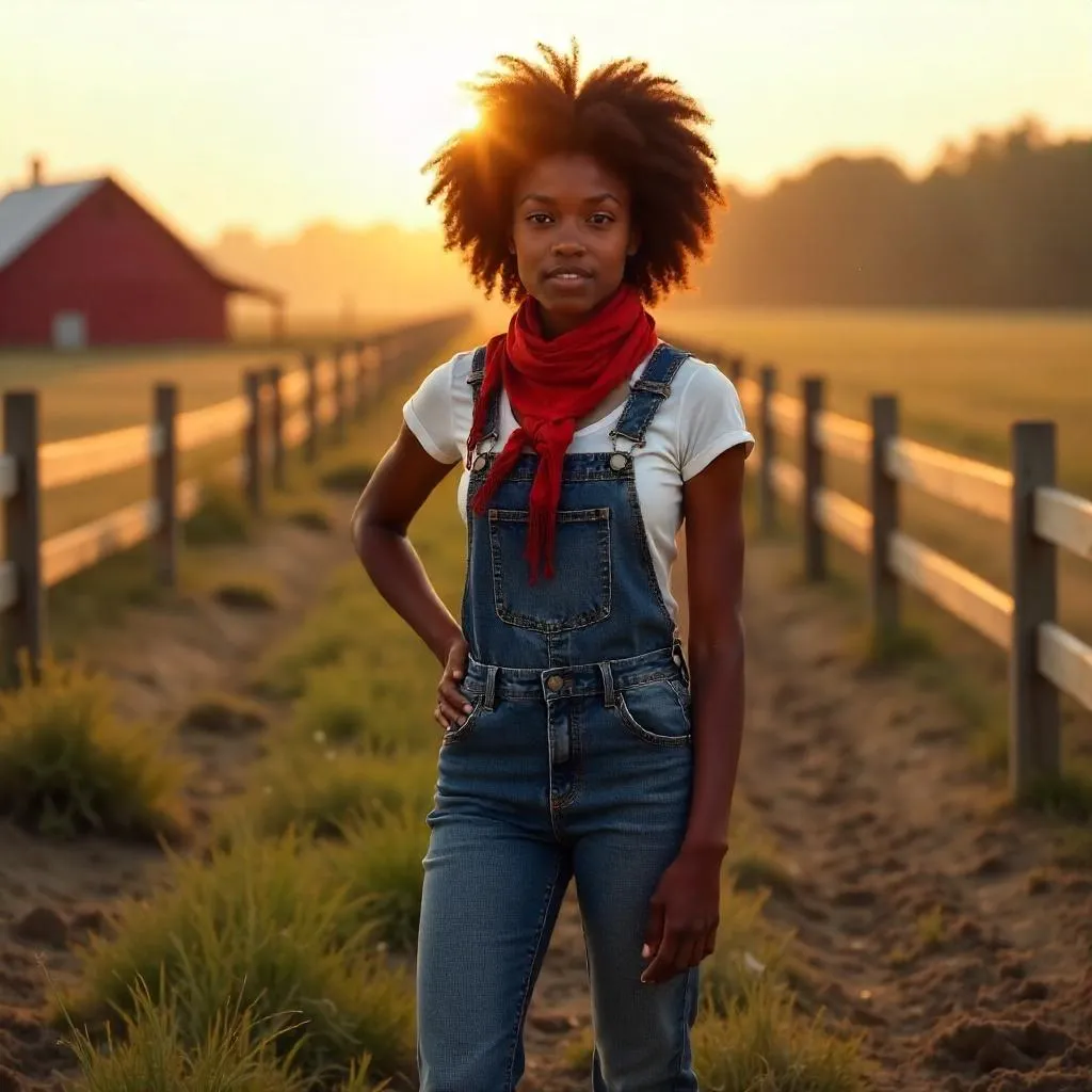 Confident Black Woman on a Farm, Photorealistic