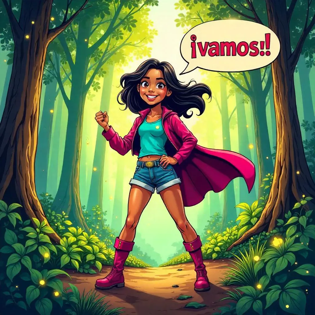 Cheerful Latina Hero in a Forest