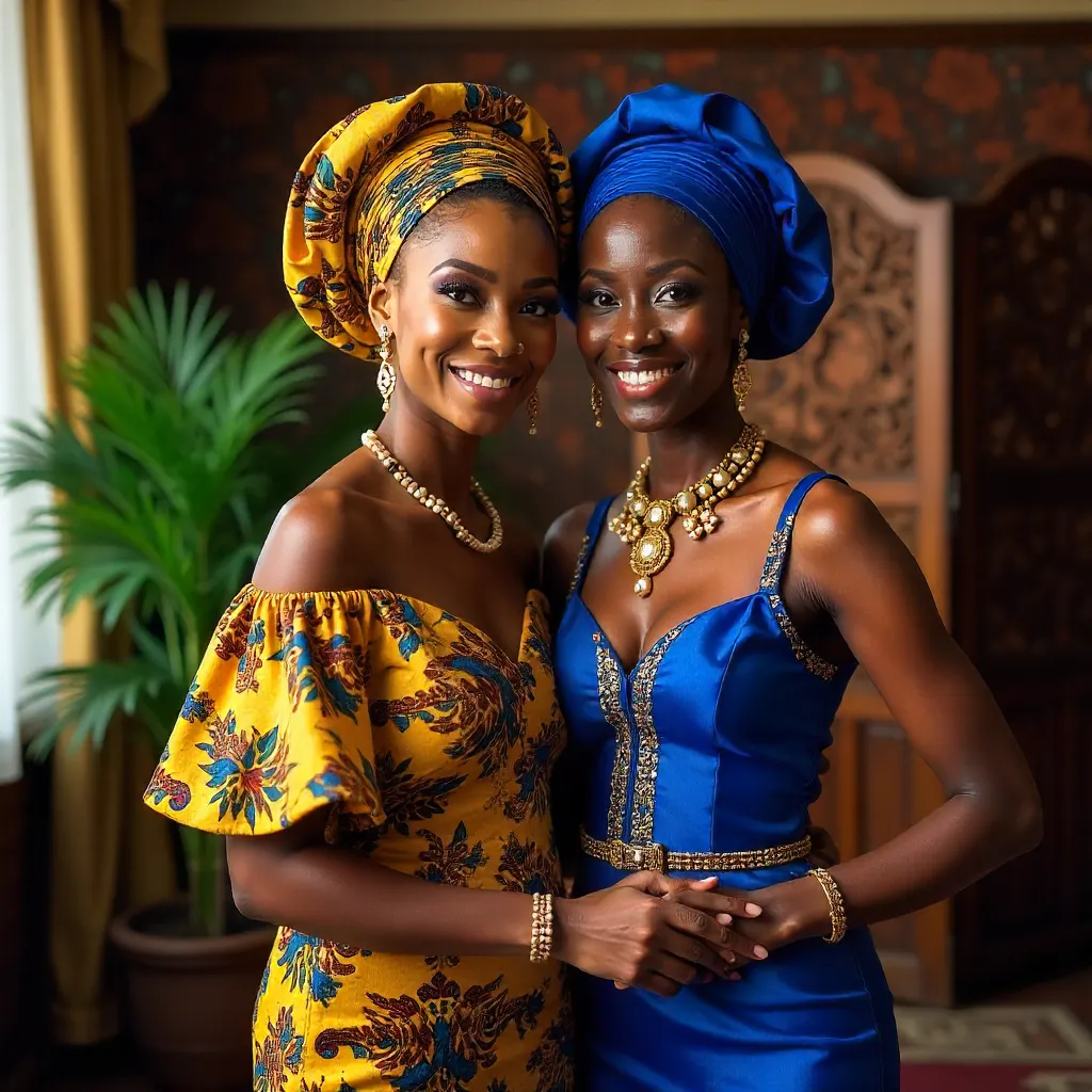 Two Women in Traditional African Attire Indoors