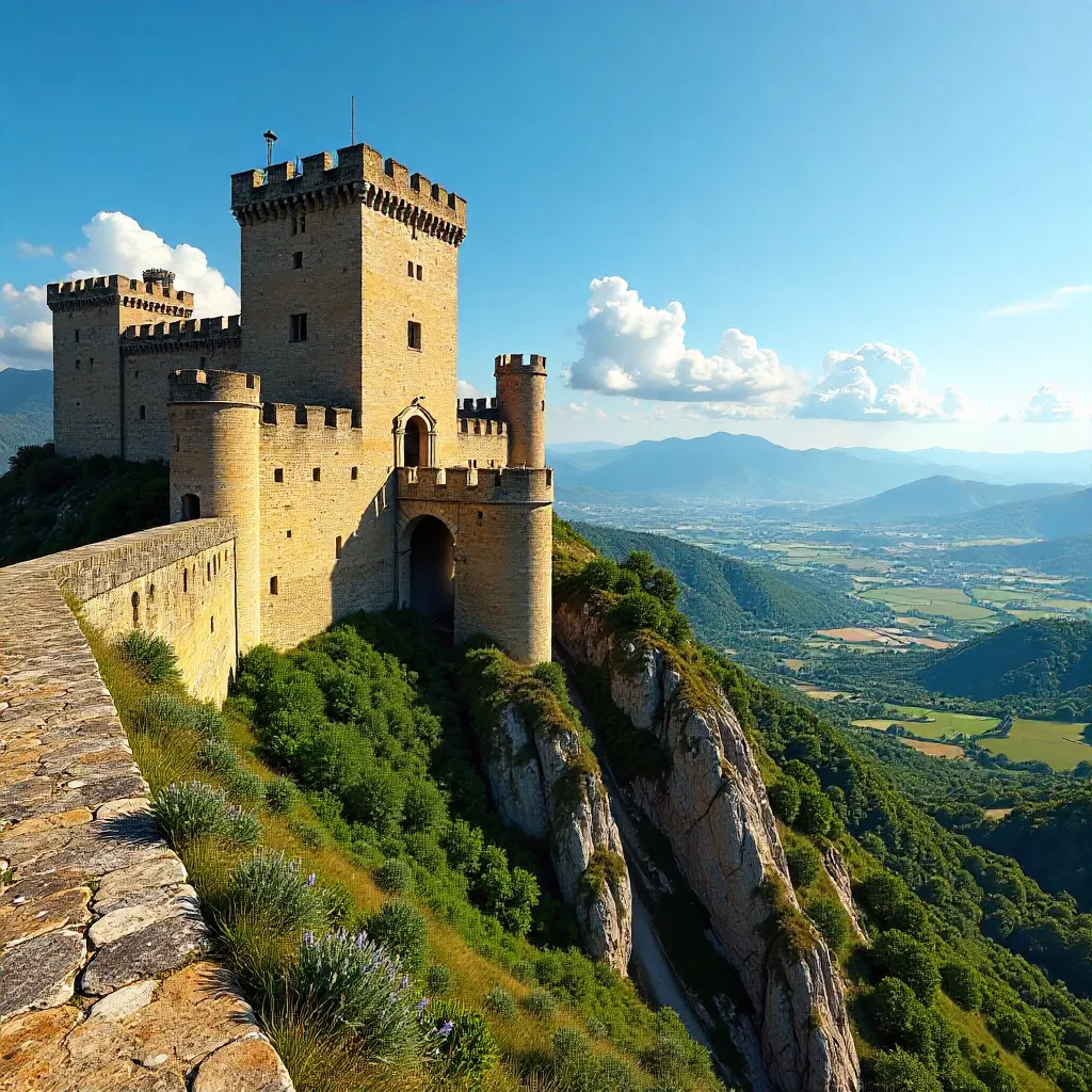 Majestic Fort in Occitanie under Clear Blue Skies