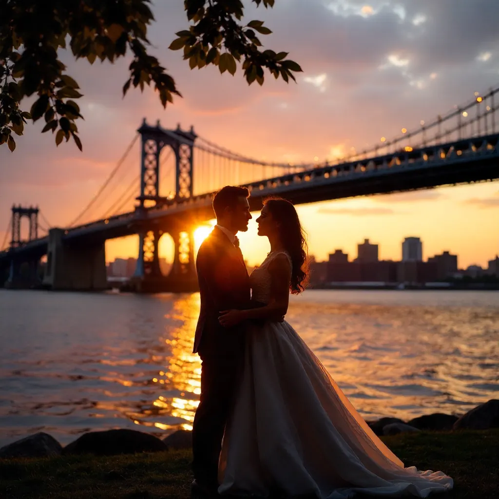 Sunset Embrace by Manhattan Bridge