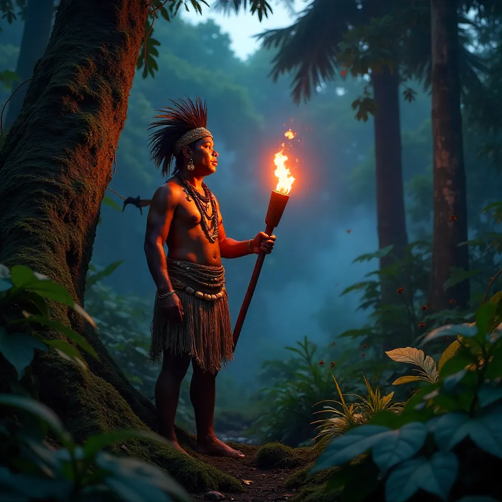 Torchbearer in Jayapura's Papuan Jungle