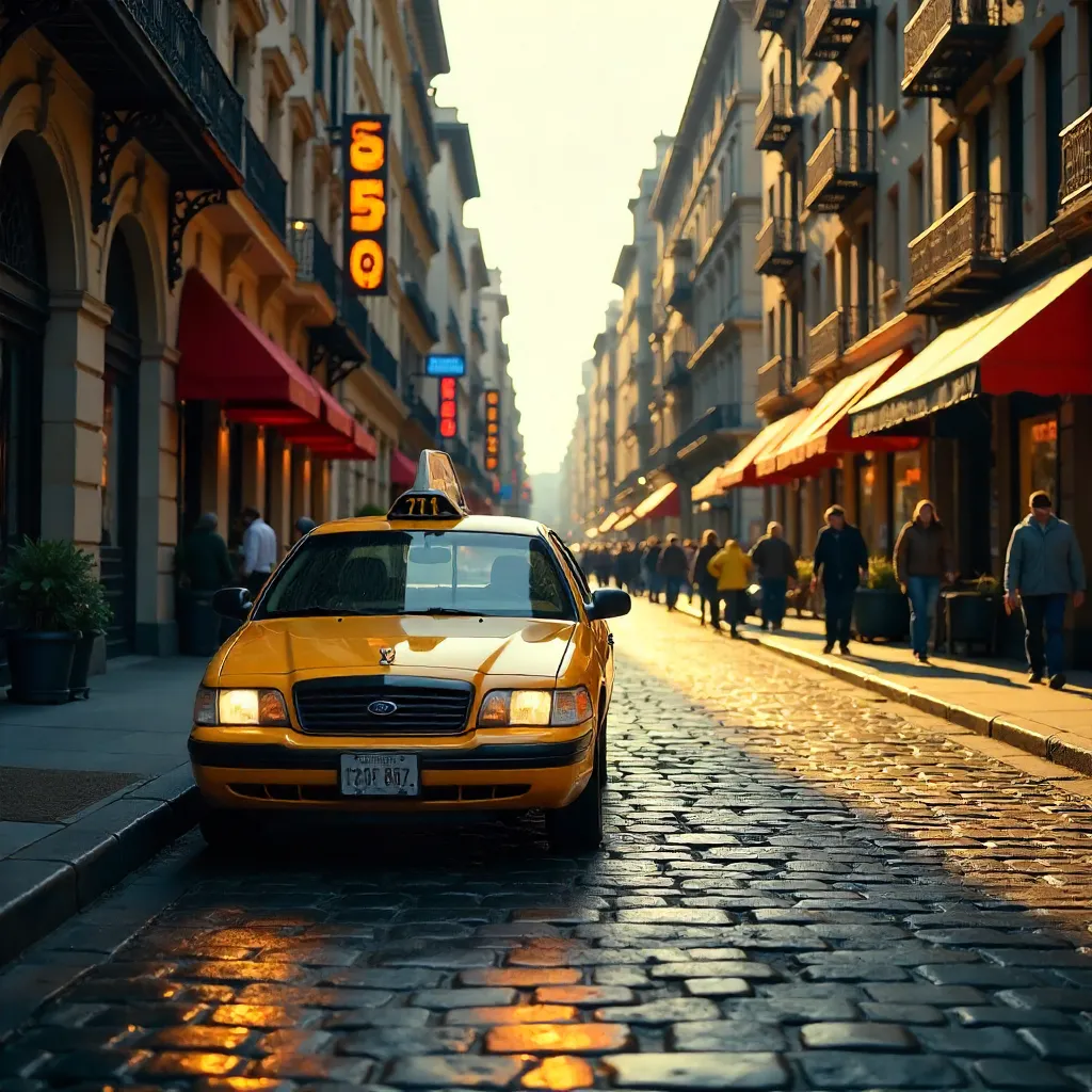 Vibrant Street: Historic Facades & Yellow Taxi