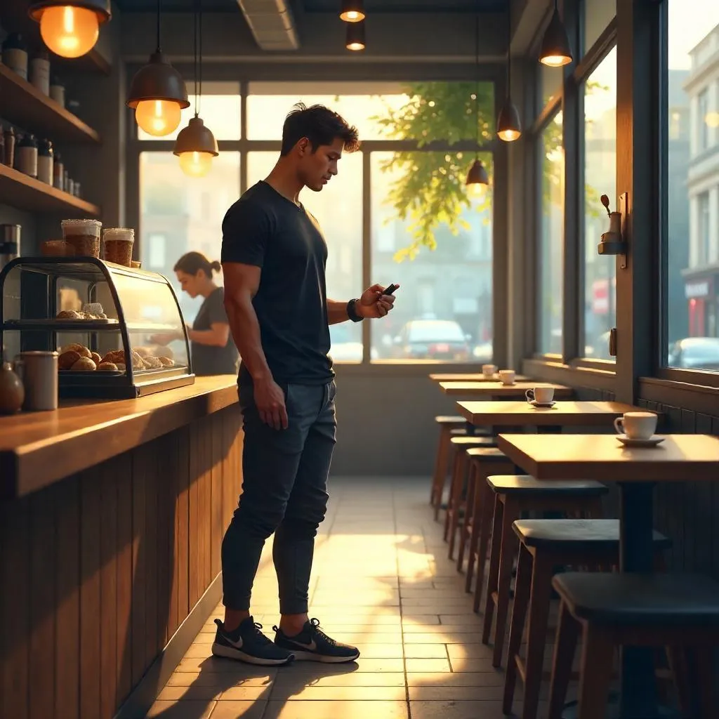 Athletic Asian Man in a Café — Concept Art