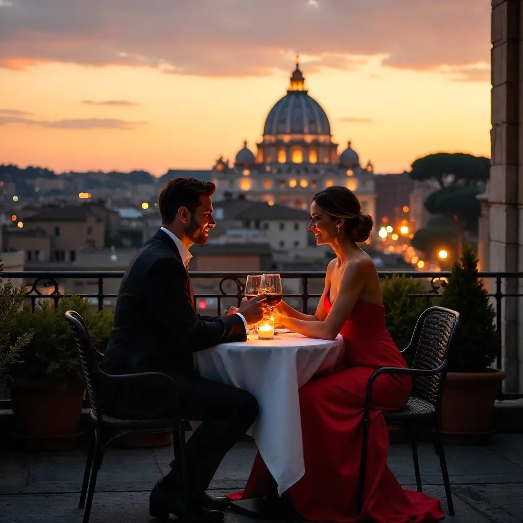Romantic Sunset Dinner Over St. Peter's Dome, Rome