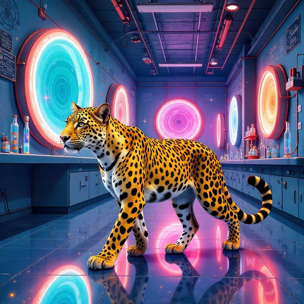 Leopard in a Portal Lab: A Watercolor Odyssey