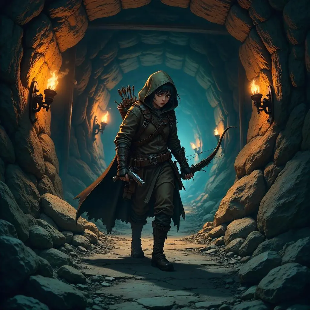Underground Hunter in Anime-Style Mine