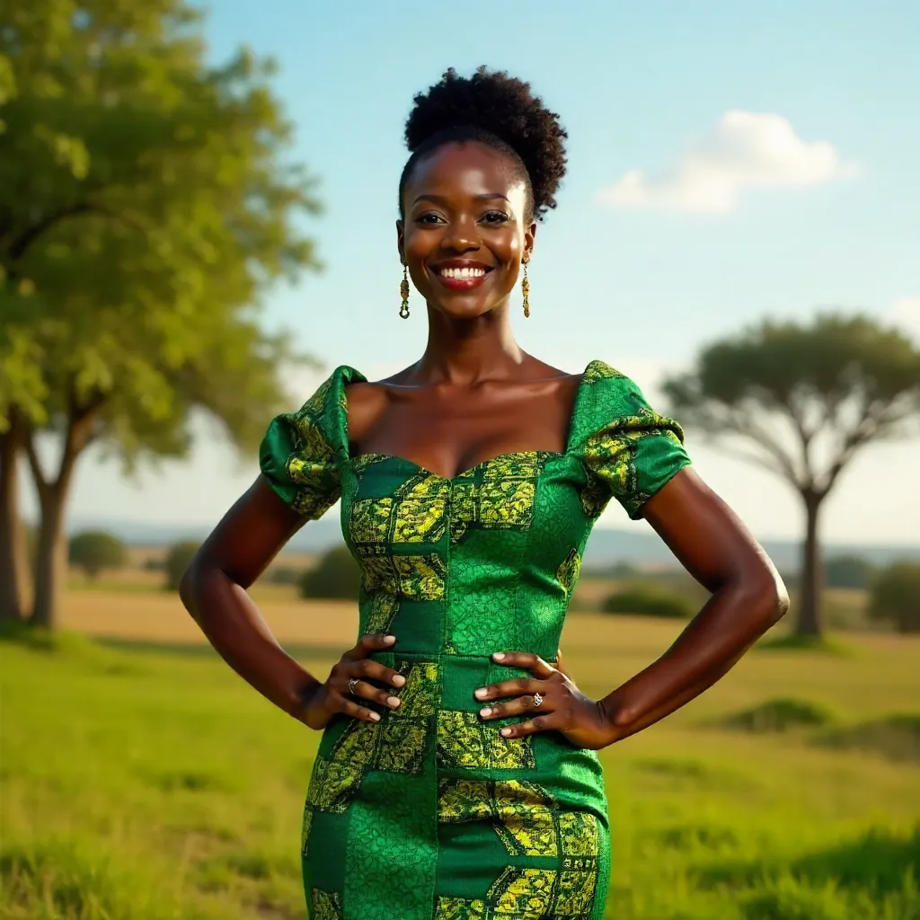 Confident Elegance in a Vibrant Green Ankara Dress