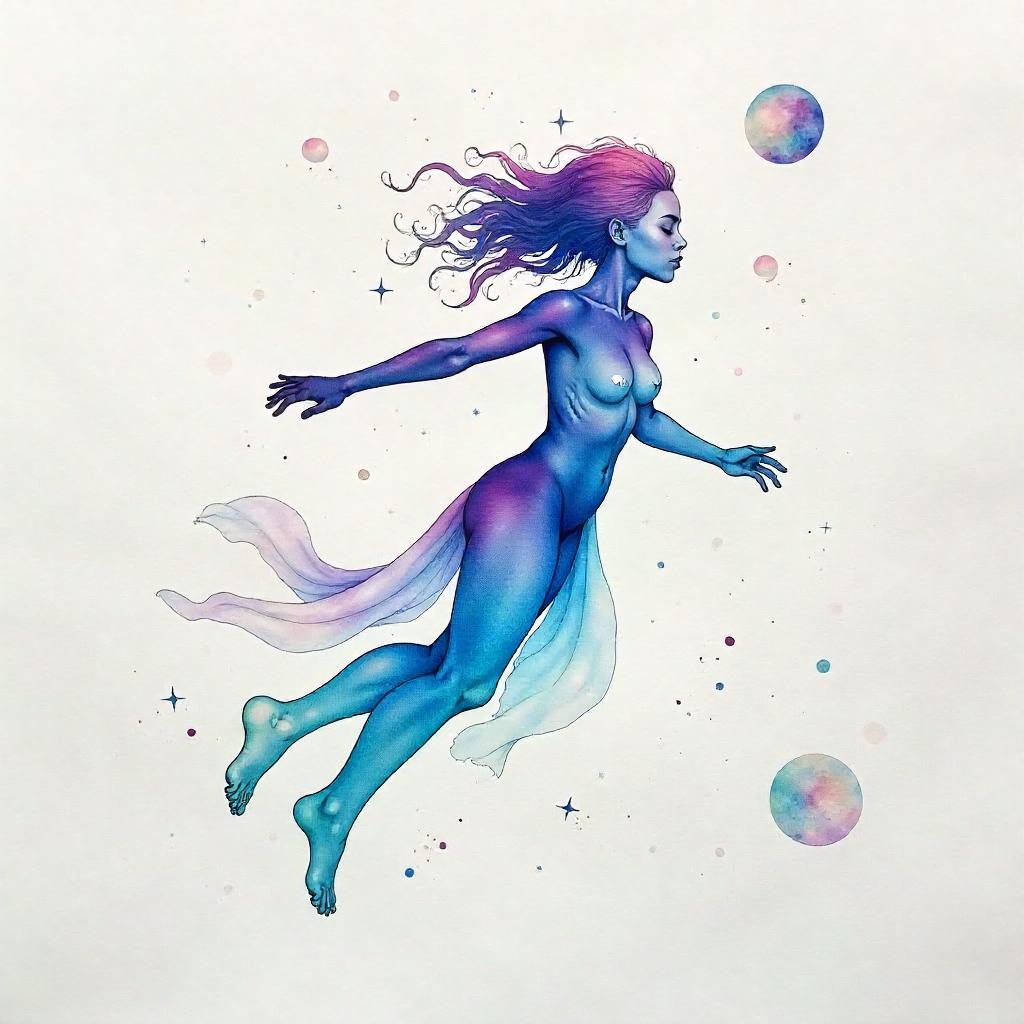 Zero-Gravity Shapeshifter in Watercolor Flow