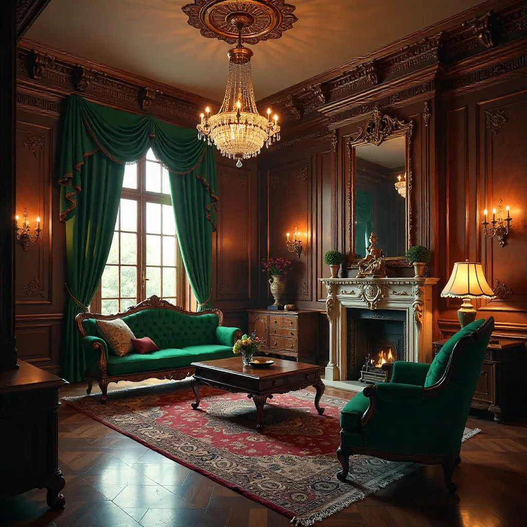 Classic elegant living room with antique furniture and chandelier