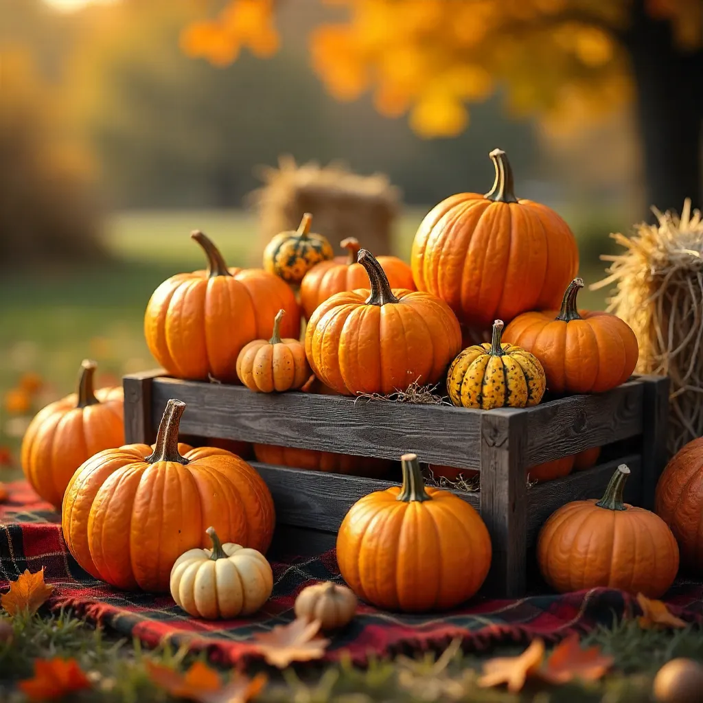 Autumn Harvest: Colorful Pumpkins and Gourds Display