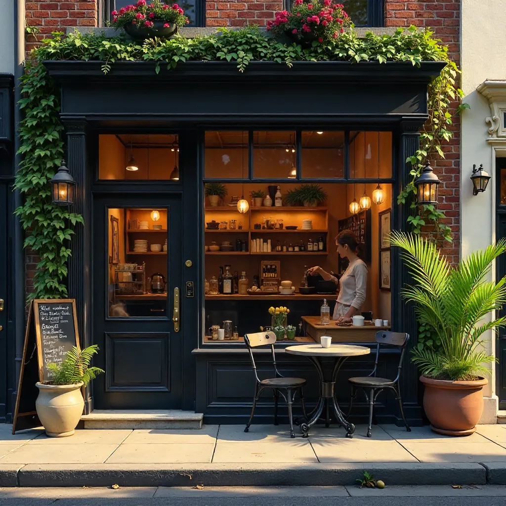 Cozy Vintage Cafe Surrounded by Lush Plants