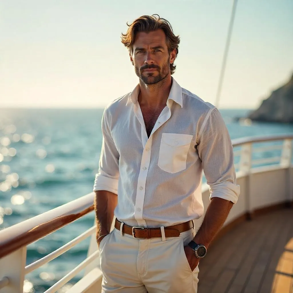 Photorealistic Handsome Man on a Cruise Ship Deck