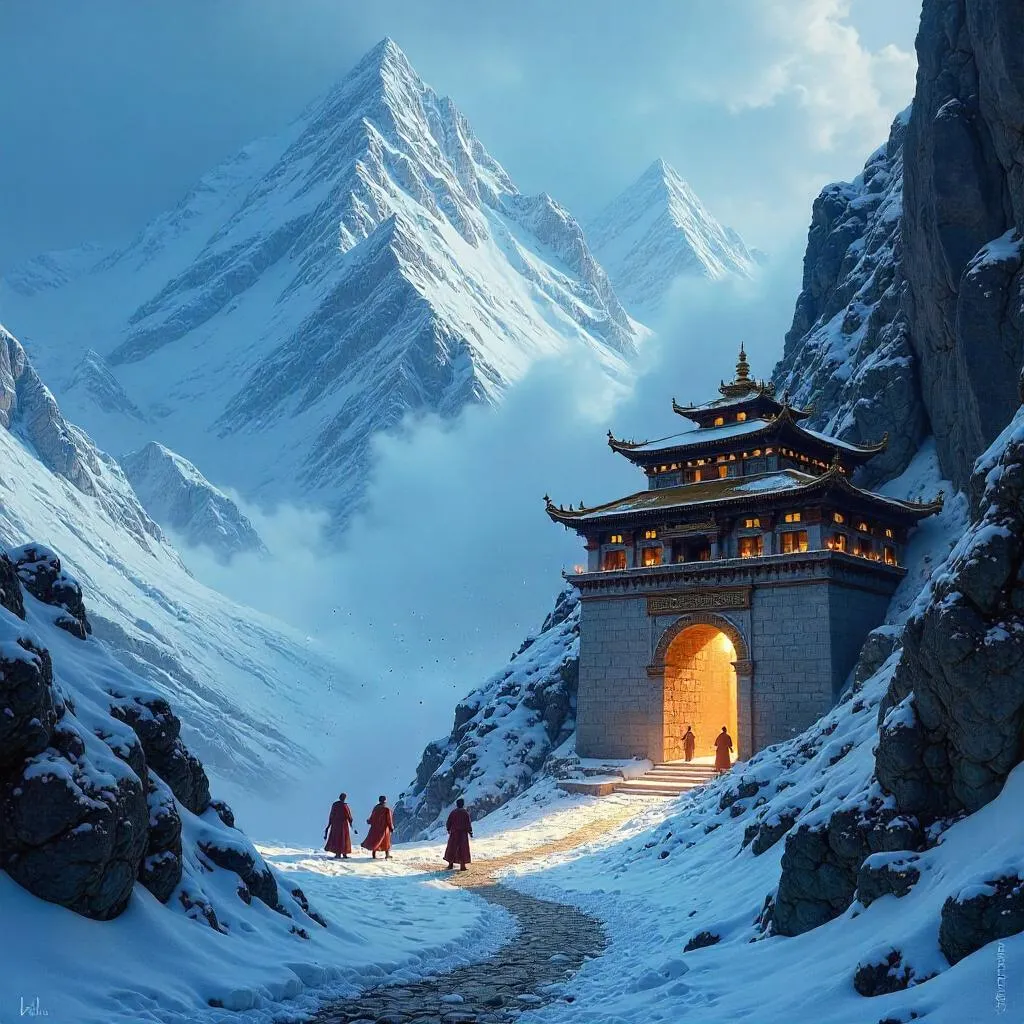 Avalanche at the Mountain Monastery: Digital Art Vision