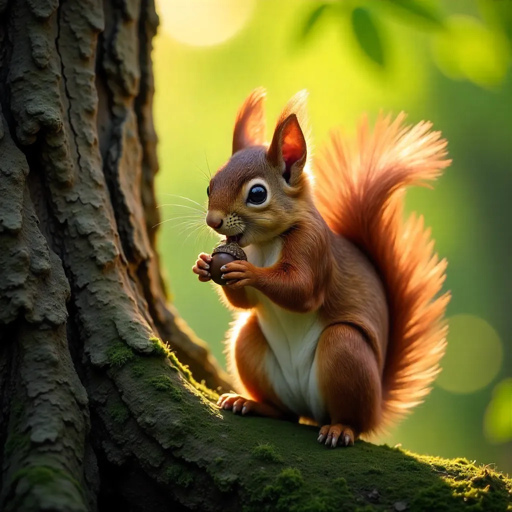 Cute Squirrel Eating with Tree Backdrop