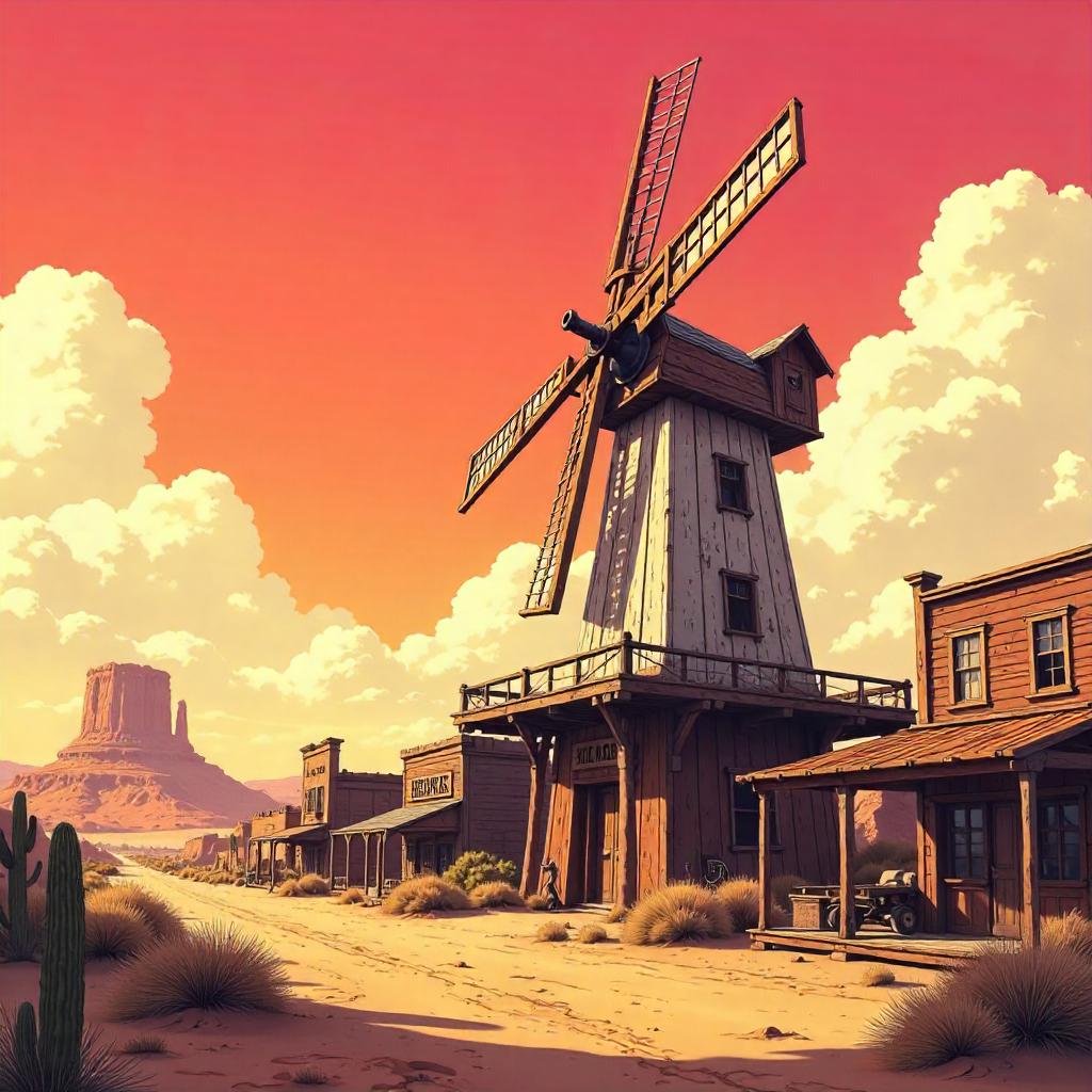 Wild West Anime Windmill at Golden Hour