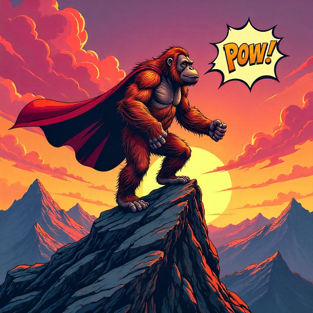 Orangutan Hero on a Mountain Peak