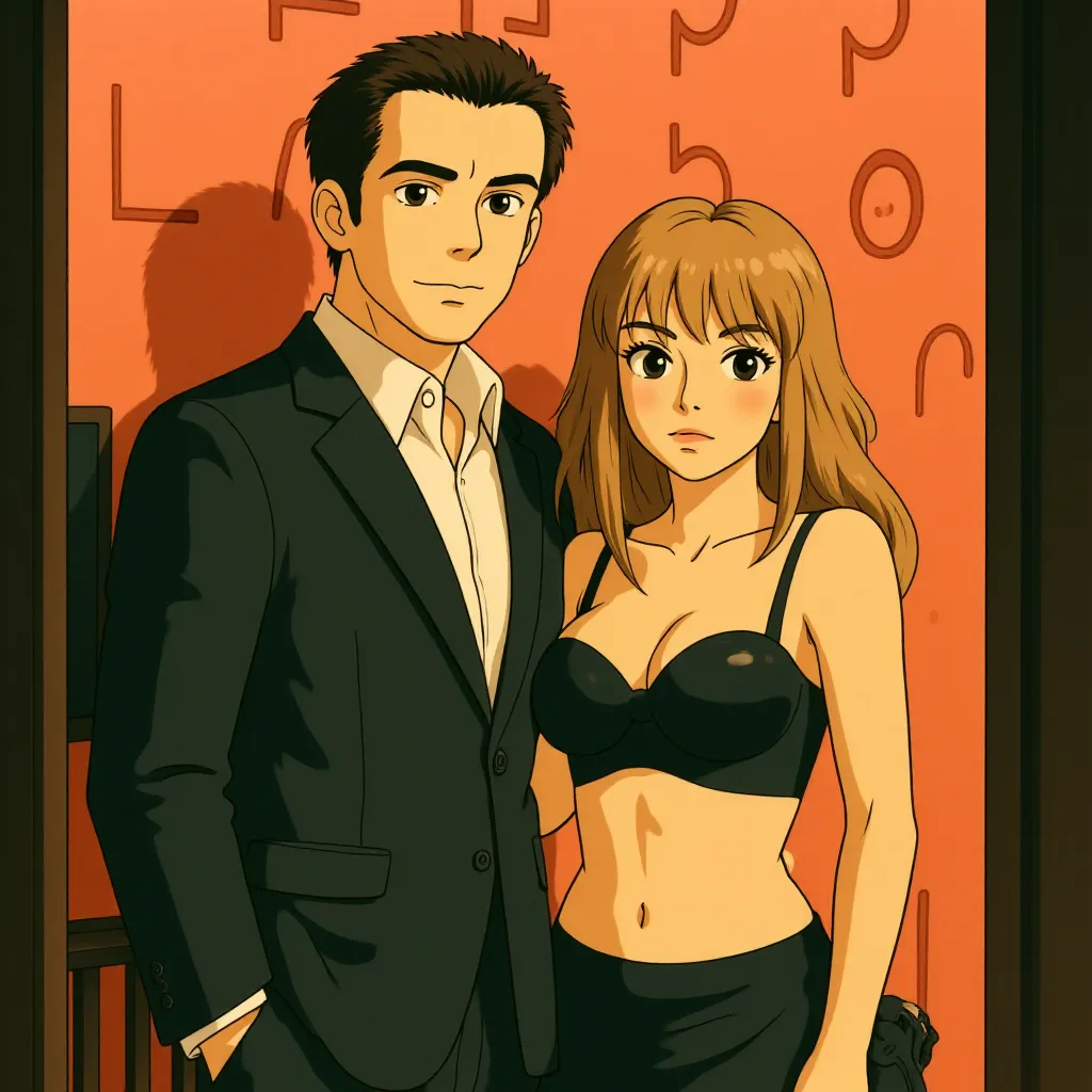 Nicolas Cage and Maika Monroe at an event for Longlegs (2024) - Ghibli style