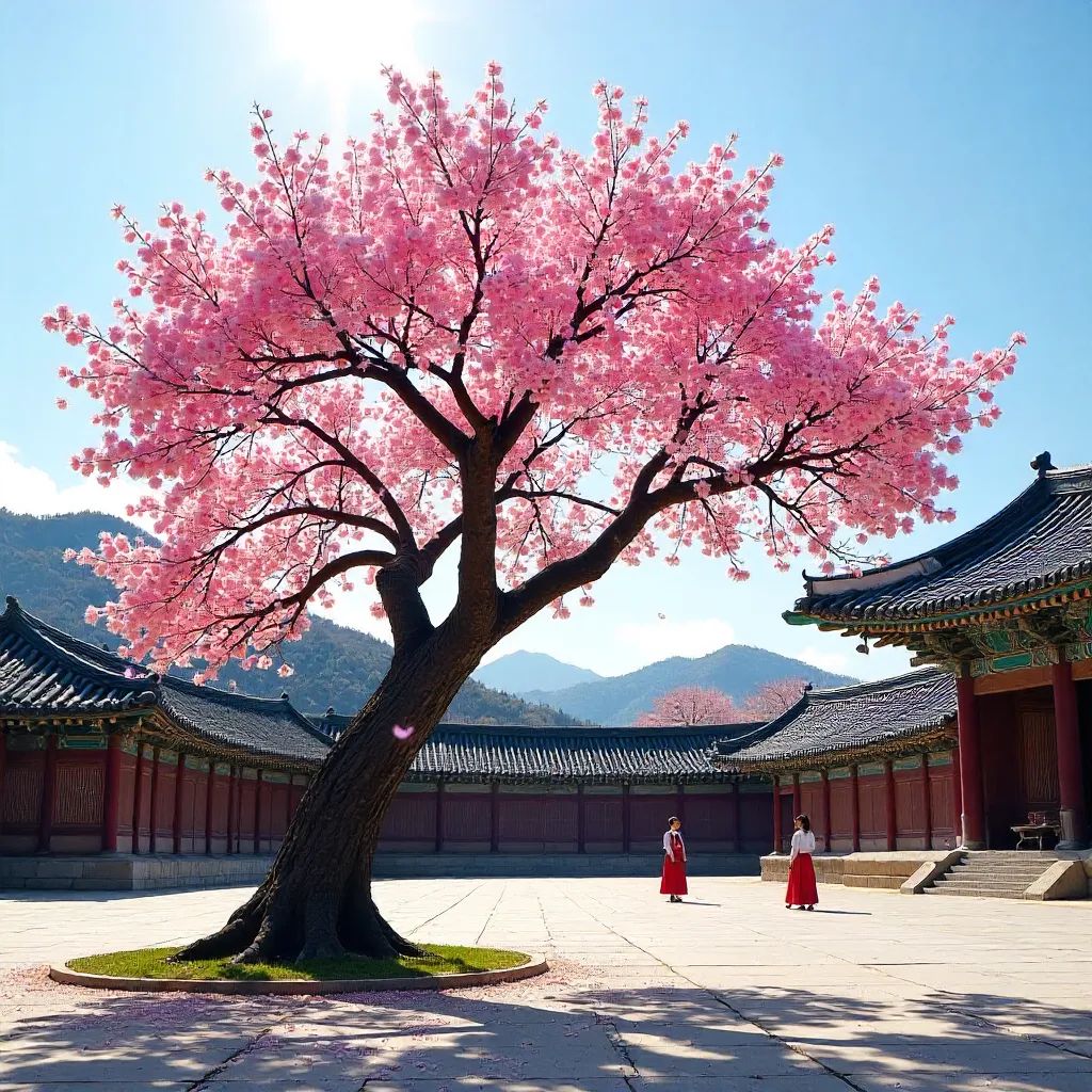 Cherry Blossom Courtyard at Historic Seoul Palace