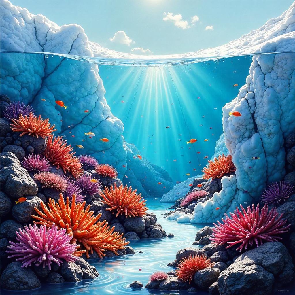 Coral Reef on a Glacier: An Oil Painting Fantasy