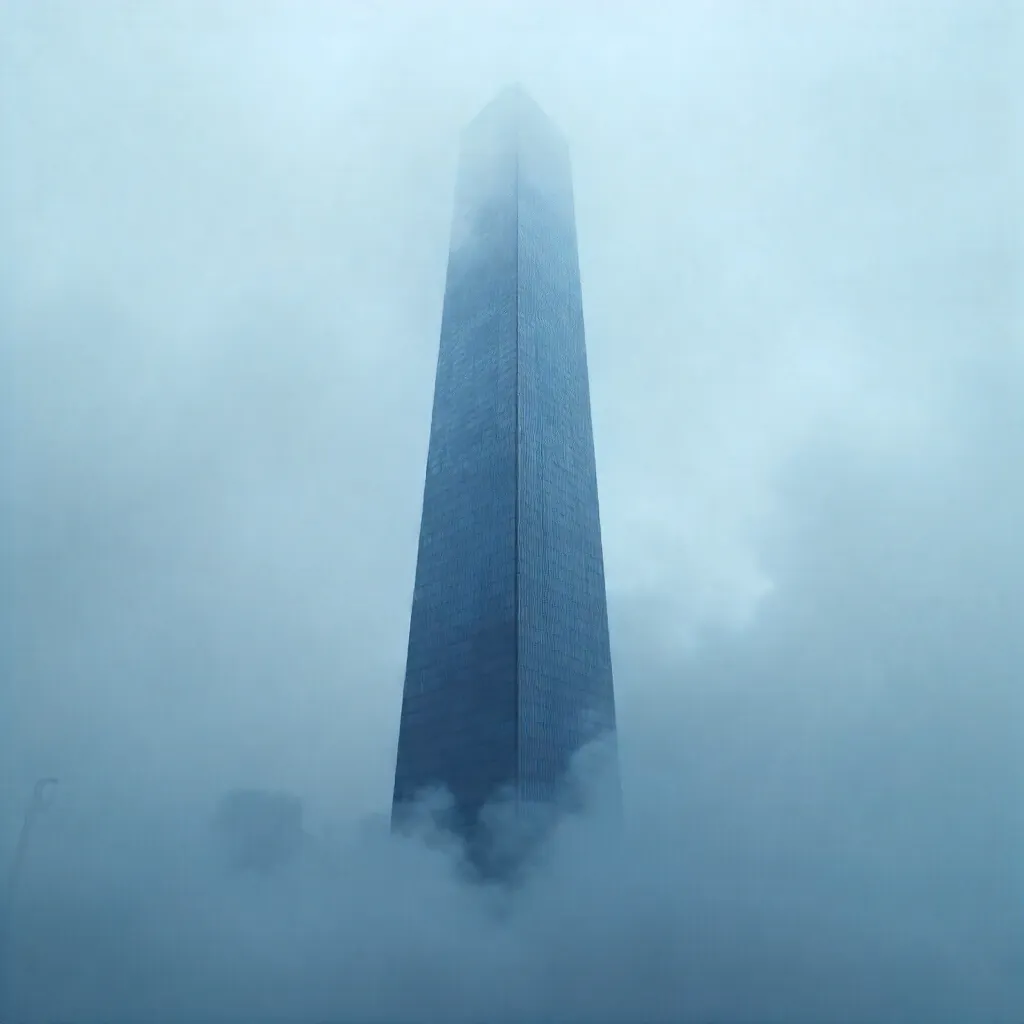 Minimalist Skyscraper in Dense Fog