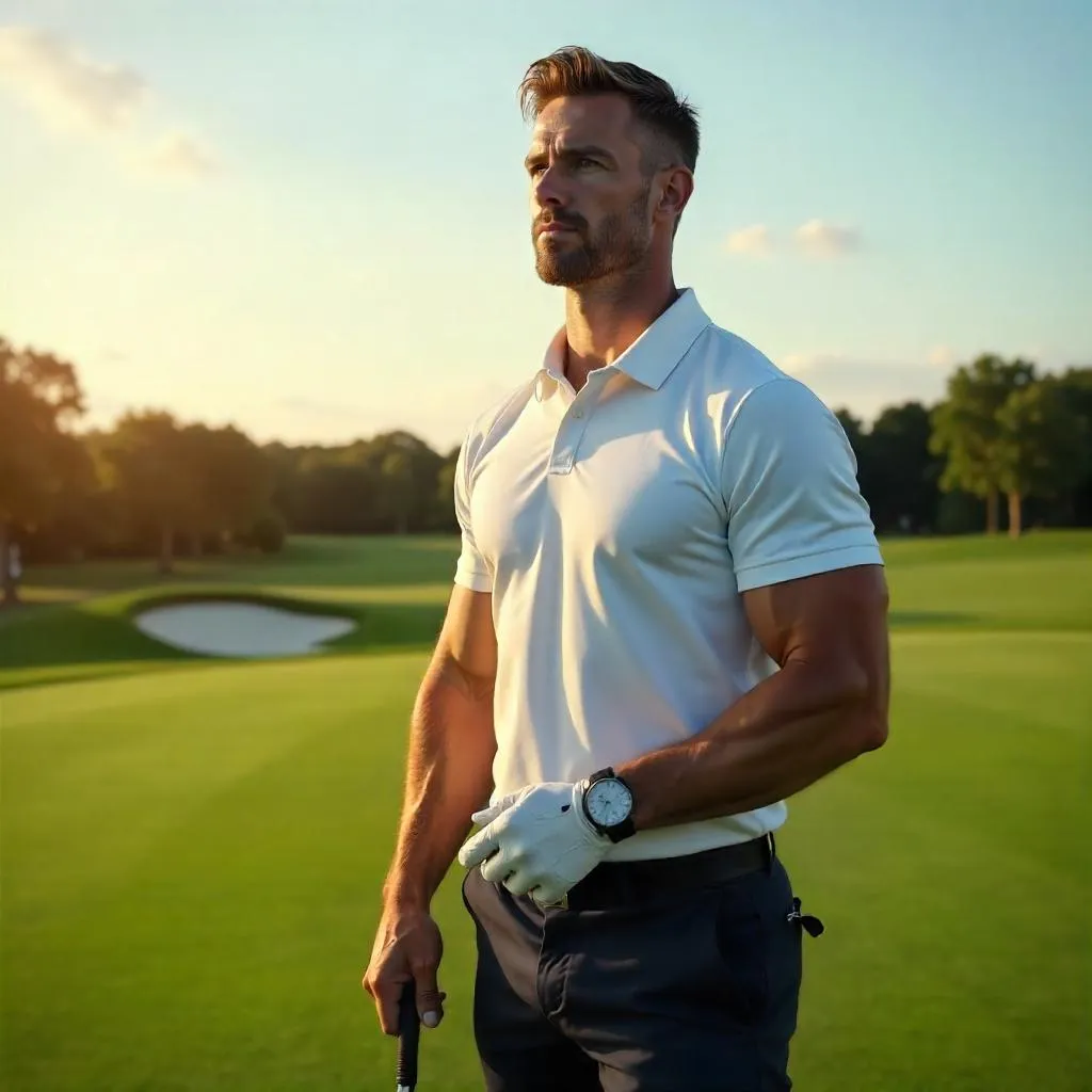 Photorealistic Strong Caucasian Man on a Golf Course